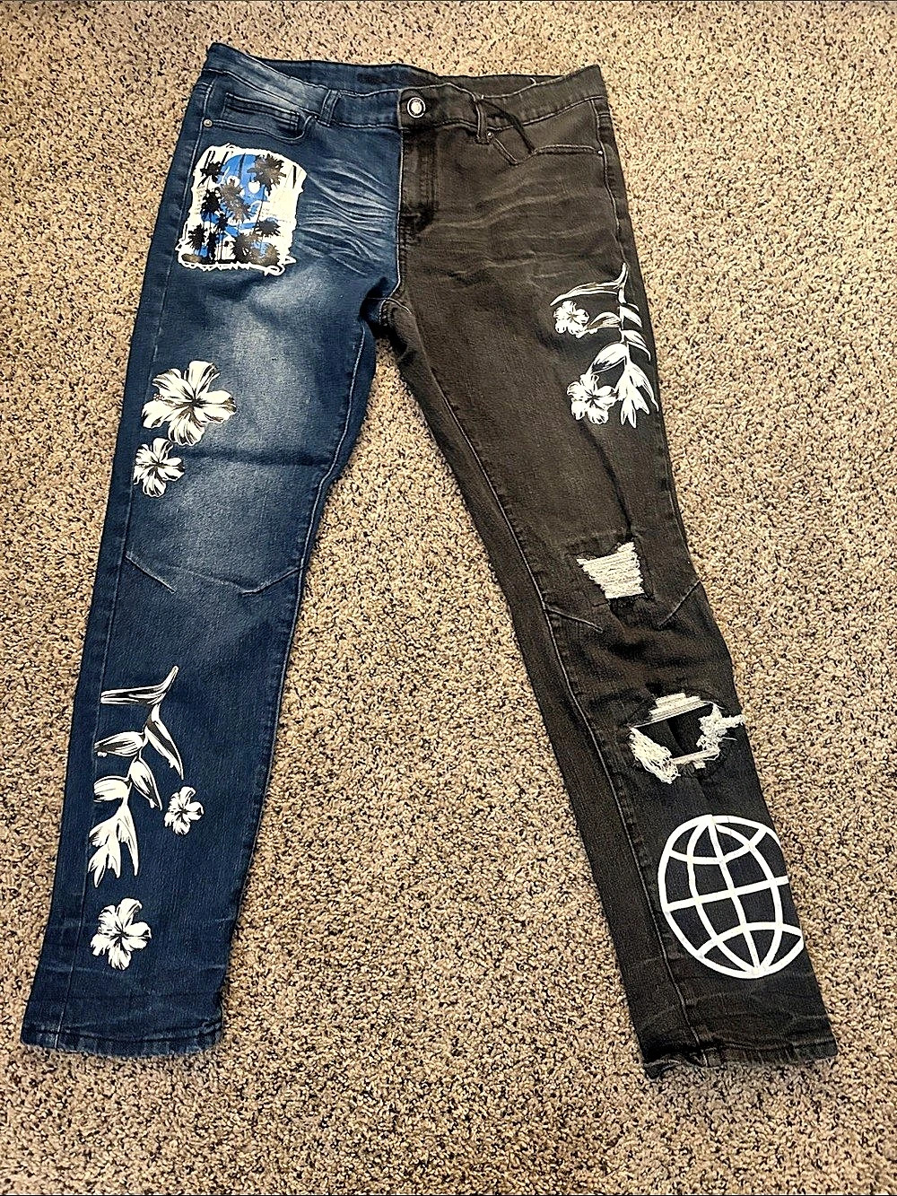 Kids Color Block Distressed Jeans